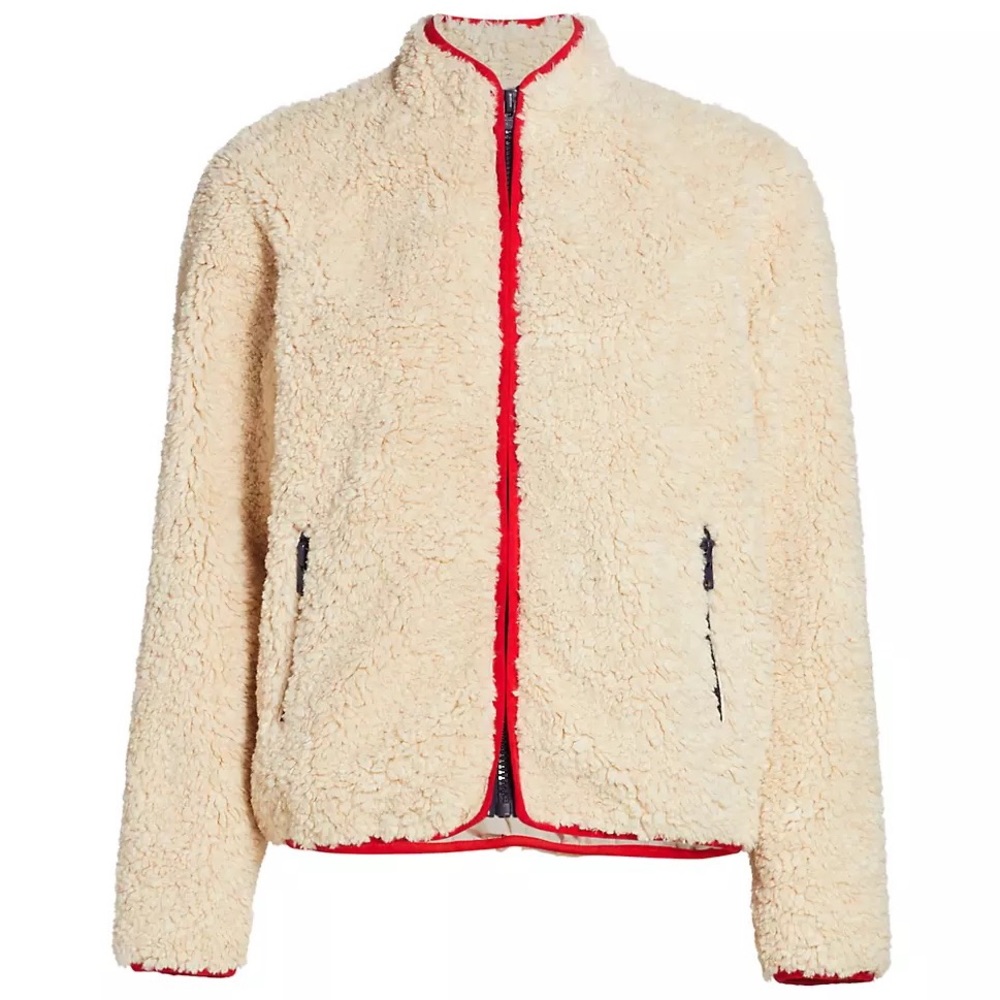 MOTHER Cream Teddy Jacket with Red Accents - Picture 2 of 13